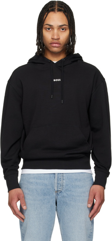 Photo: BOSS Black Fleece Cotton Terry Contrast Logo Hoodie