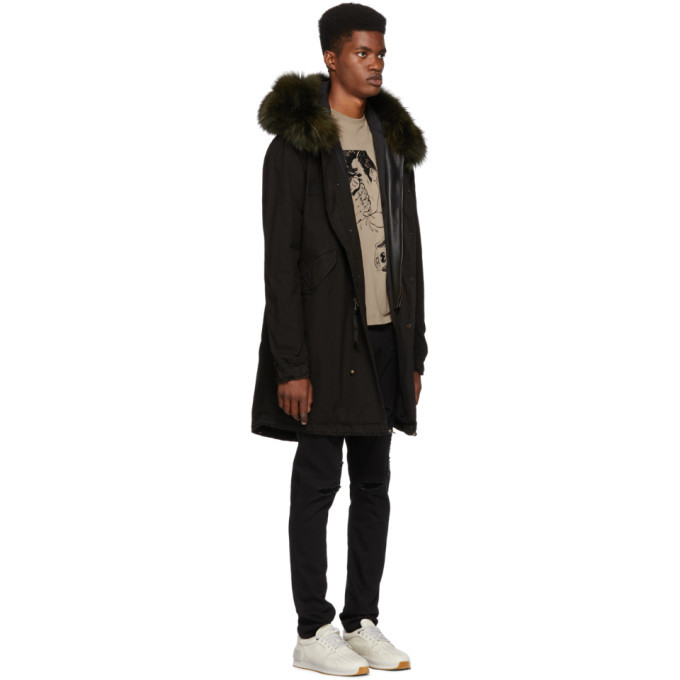 Mr and Mrs Italy Black and Green Fur Long Quilt Parka