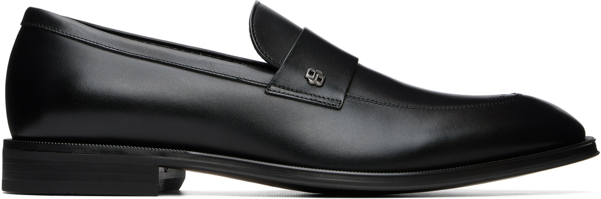 BOSS Black Double B Monogram Trim Leather Loafers
