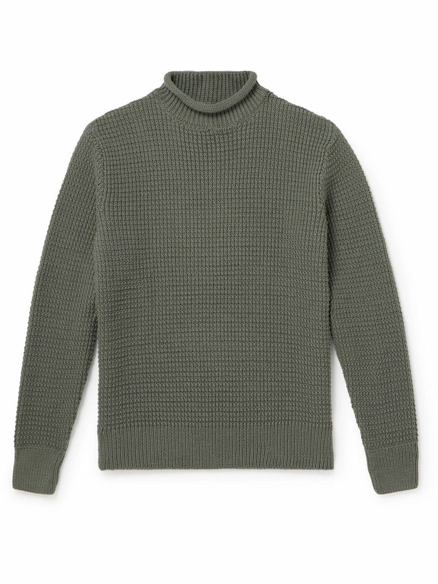 Photo: Sunspel - Waffle-Knit Merino Wool Mock-Neck Sweater - Green