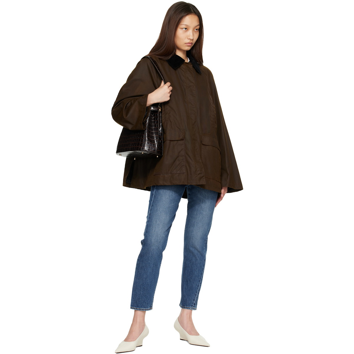 TOTEME Brown Belted Croco-Embossed Bucket Bag