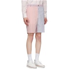 Thom Browne Red and Navy Seersucker Striped Unconstructed Shorts