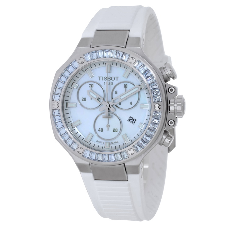 Photo: Tissot T-Race Chronograph Quartz White Mother of Pearl Dial Watch T1418179711100