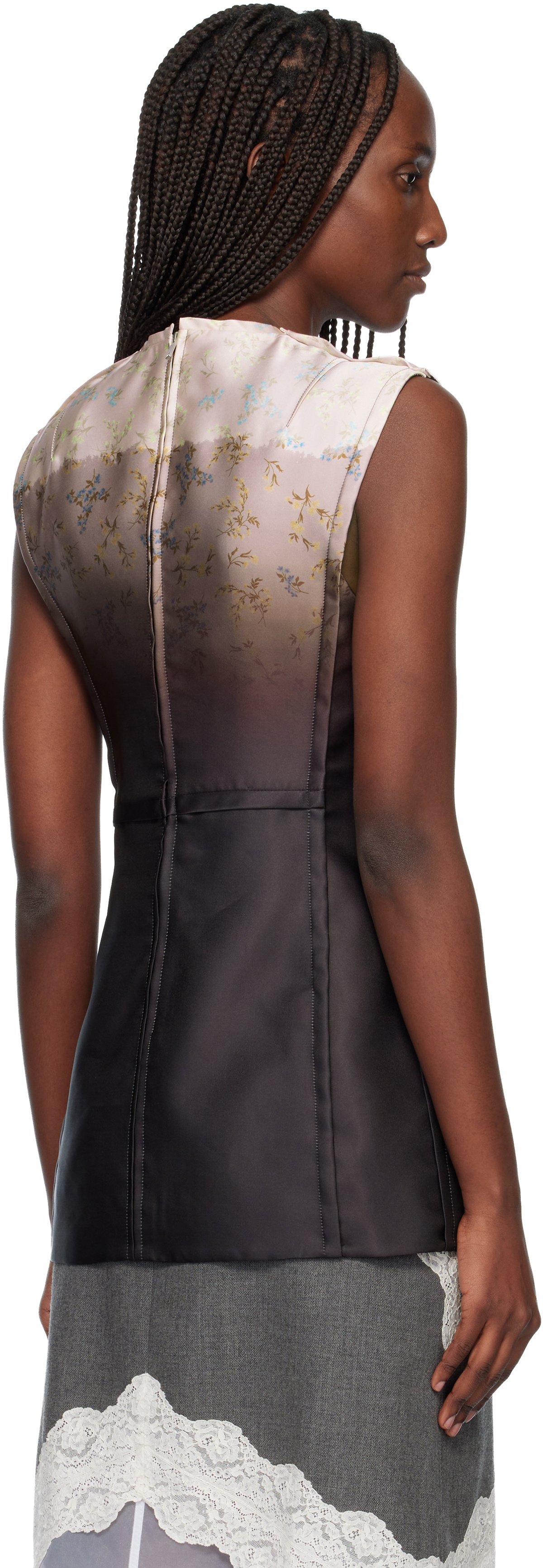 Jil Sander Brown & Pink Burnt Bouquet Printed Sleeveless Top
