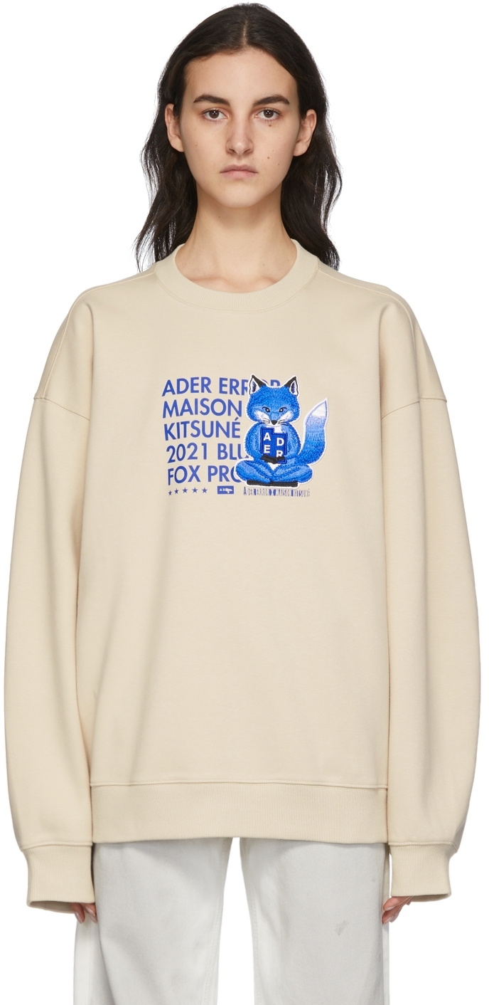 Maison Kitsuné Beige ADER error Edition Meditation Fox Sweatshirt ...