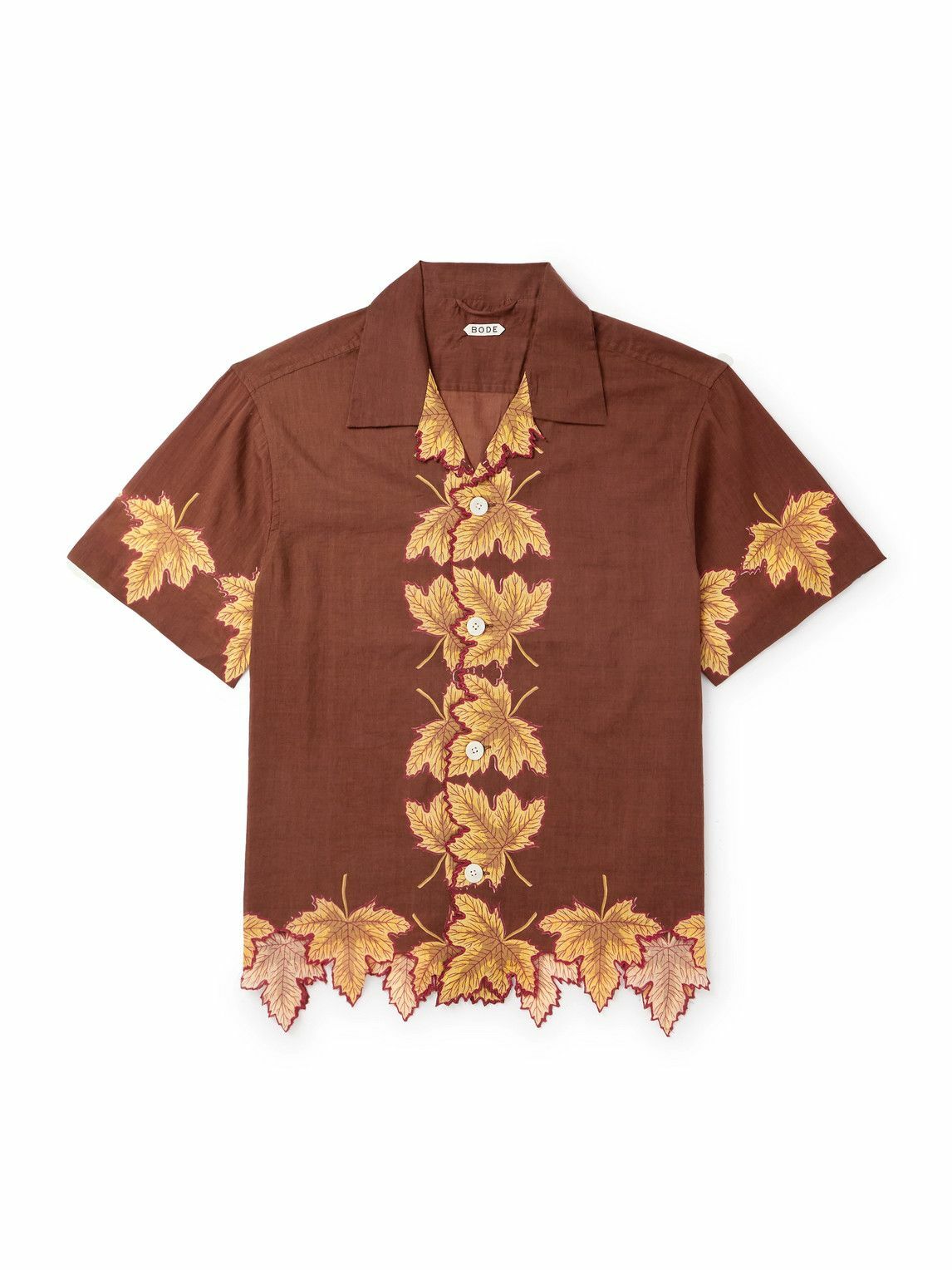 BODE - Harvest Floor Camp-Collar Embroidered Printed Cotton-Poplin Shirt - Brown
