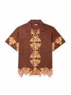 BODE - Harvest Floor Camp-Collar Embroidered Printed Cotton-Poplin Shirt - Brown