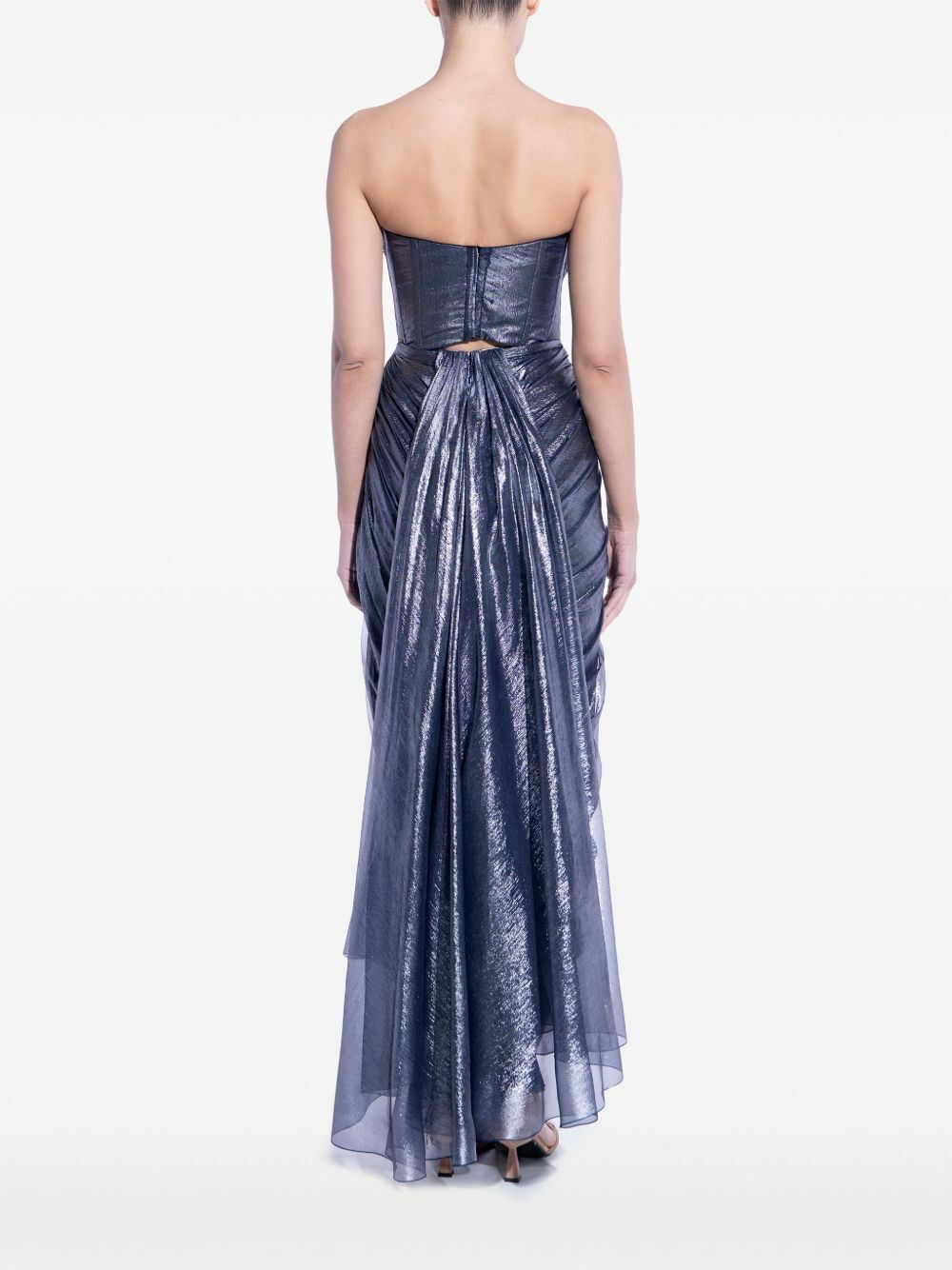 Maria Lucia Hohan Blue Metallic Strapless Midi Dress