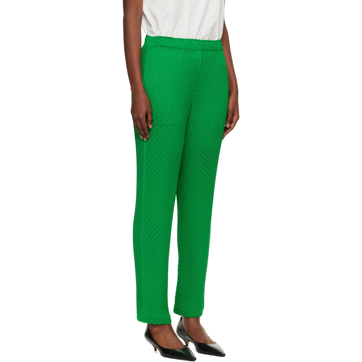 ISSEY MIYAKE Green Sleek Pleats Trousers