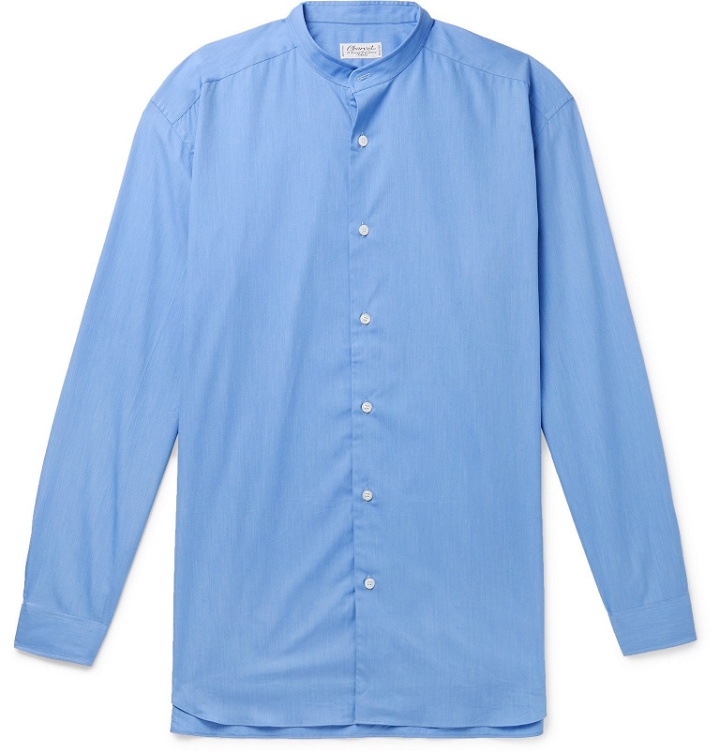 Photo: Charvet - Grandad-Collar Mélange Cotton-Poplin Shirt - Blue