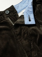 Beams Plus - Cropped Pleated Cotton-Corduroy Trousers - Brown