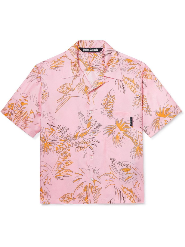Photo: Palm Angels - Camp-Collar Printed Silk-Twill Shirt - Pink