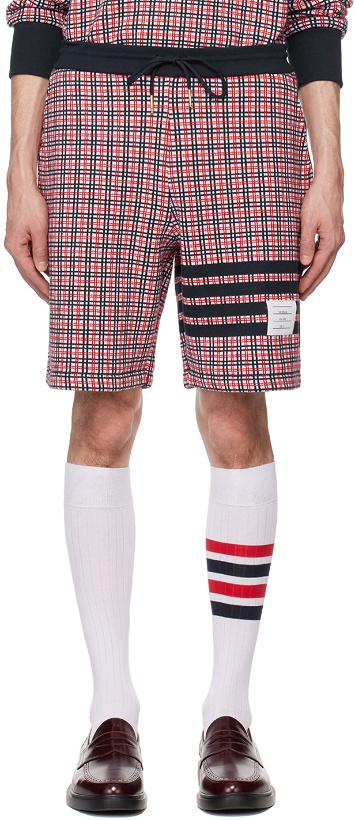 Photo: Thom Browne Navy & Red Check 4-Bar Shorts