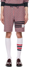 Thom Browne Navy & Red Check 4-Bar Shorts