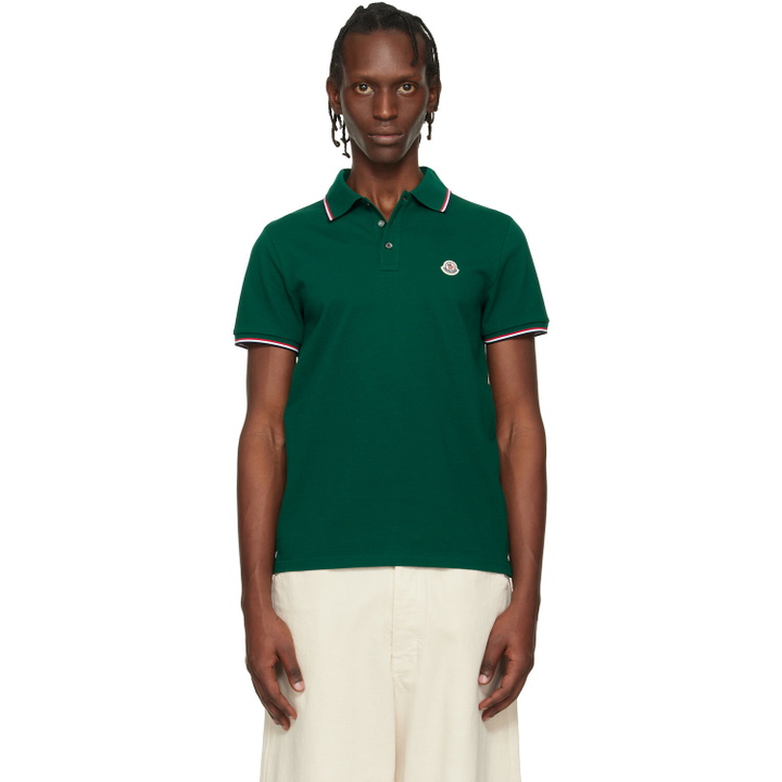 Photo: Moncler Green Tricolor-Trimmed Cotton Piquet Polo