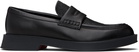 Hugo Black Embroidered-Logo Loafers