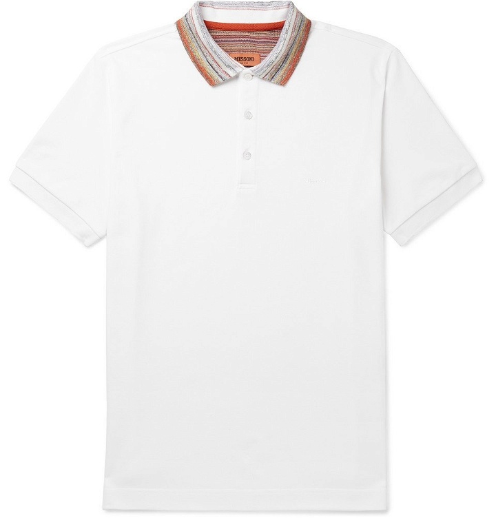 Photo: Missoni - Stripe-Trimmed Cotton-Piqué Polo Shirt - White