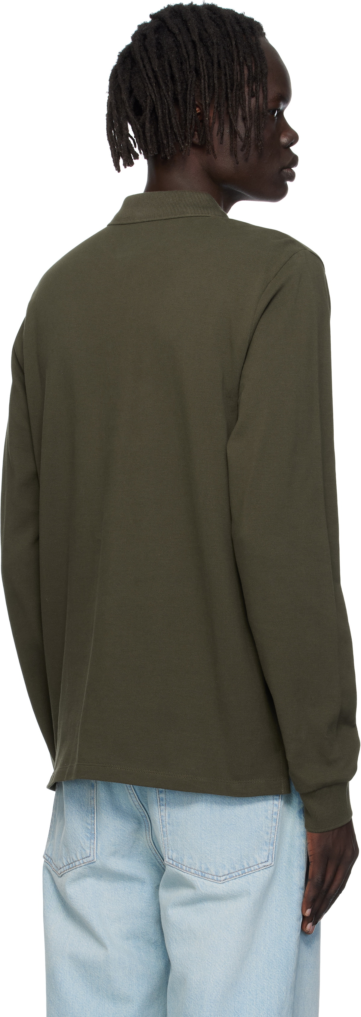 Bally Khaki Long Sleeve Crest Logo Polo