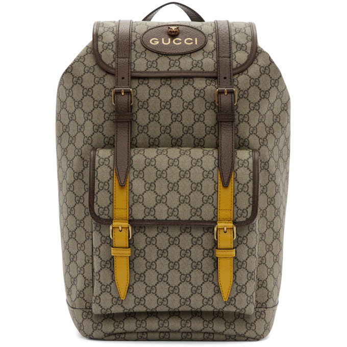 Photo: Gucci Beige and Brown GG Supreme Flap Backpack