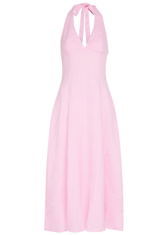 Photo: Faithfull The Brand Marais Halterneck Linen Midi Dress Pink