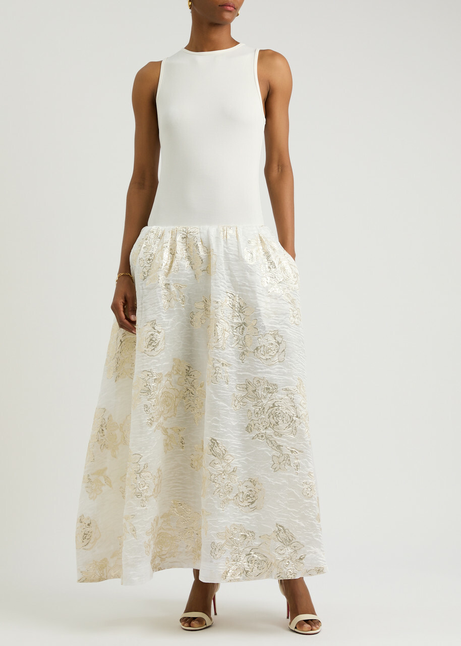 Sister Jane Sophia Ribbed-knit and Cloqué Maxi Dress Cream