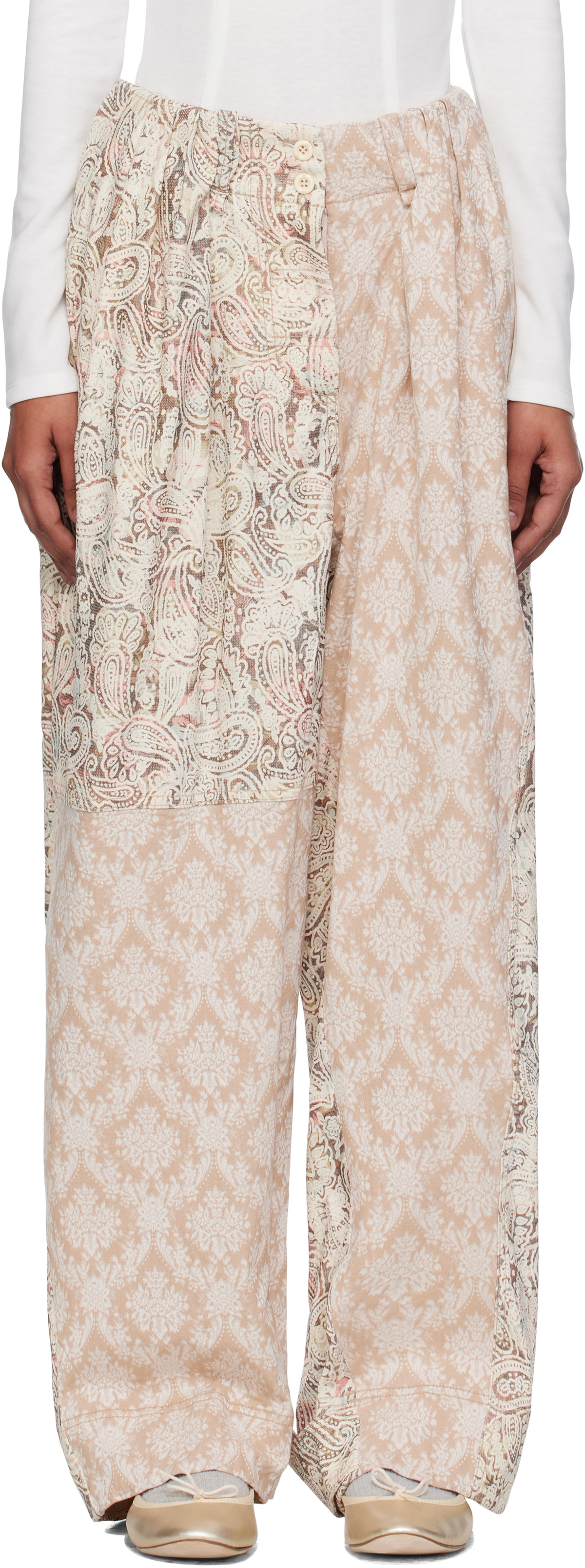 OPEN YY Beige Paisley Full Gather Trousers