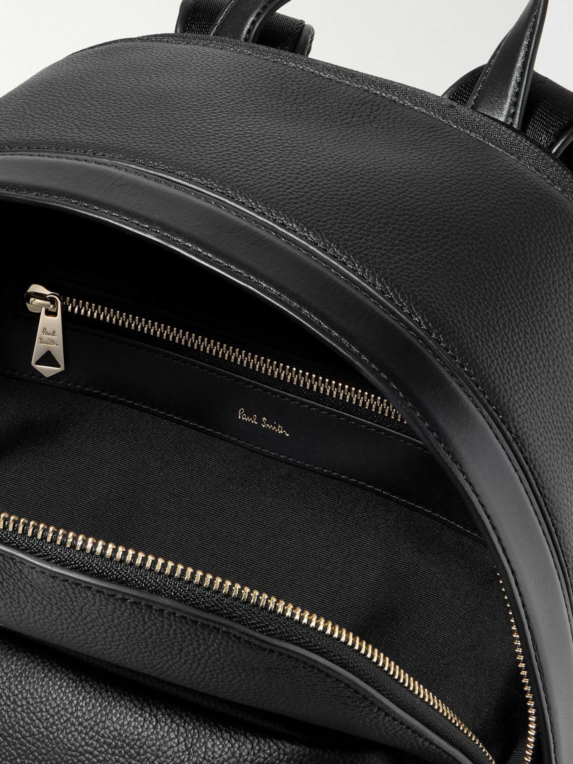 Paul Smith - Mesh-Panelled Striped Full-Grain Leather Backpack