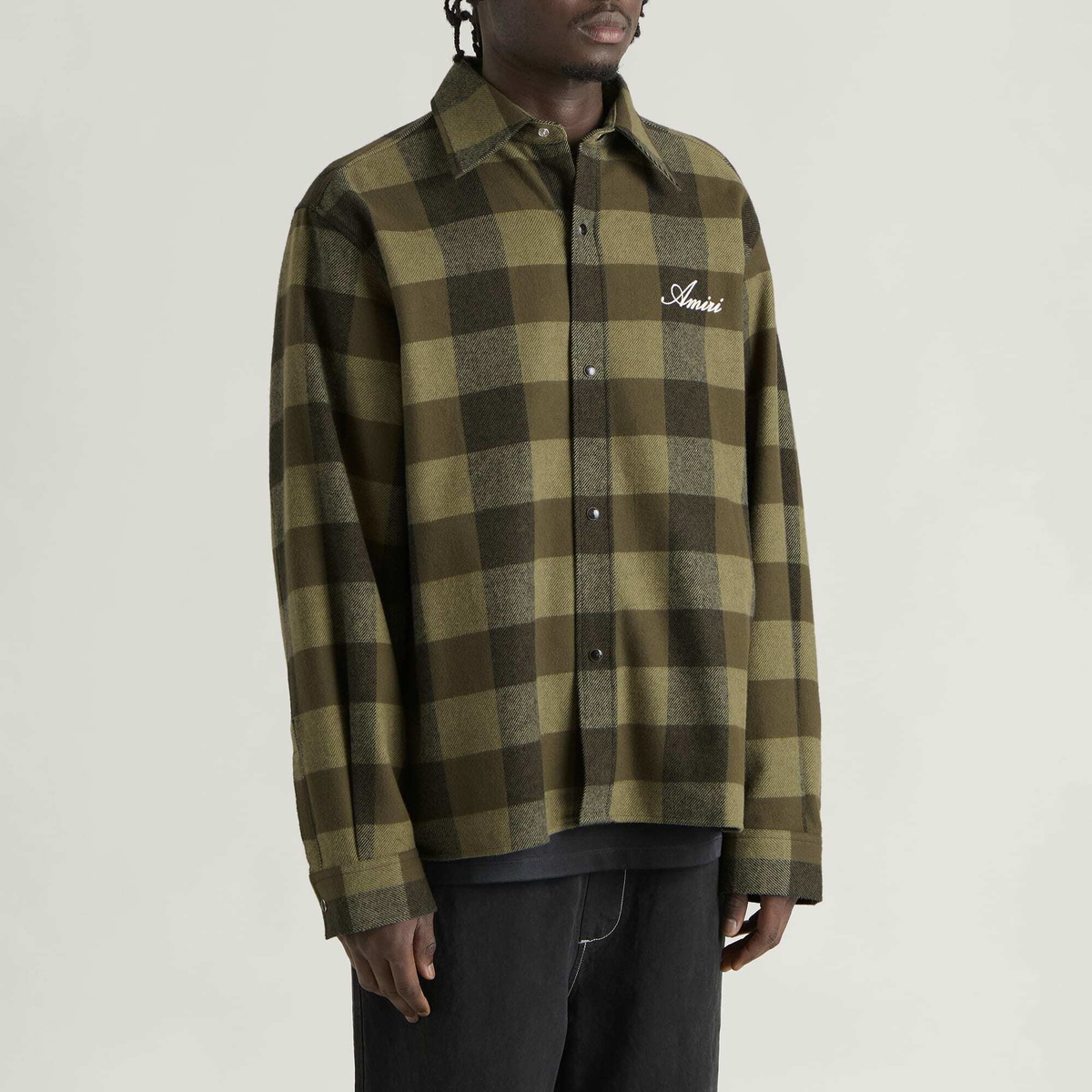 Amiri Men's Heavy Flannel Check Shirt in Deep Olive