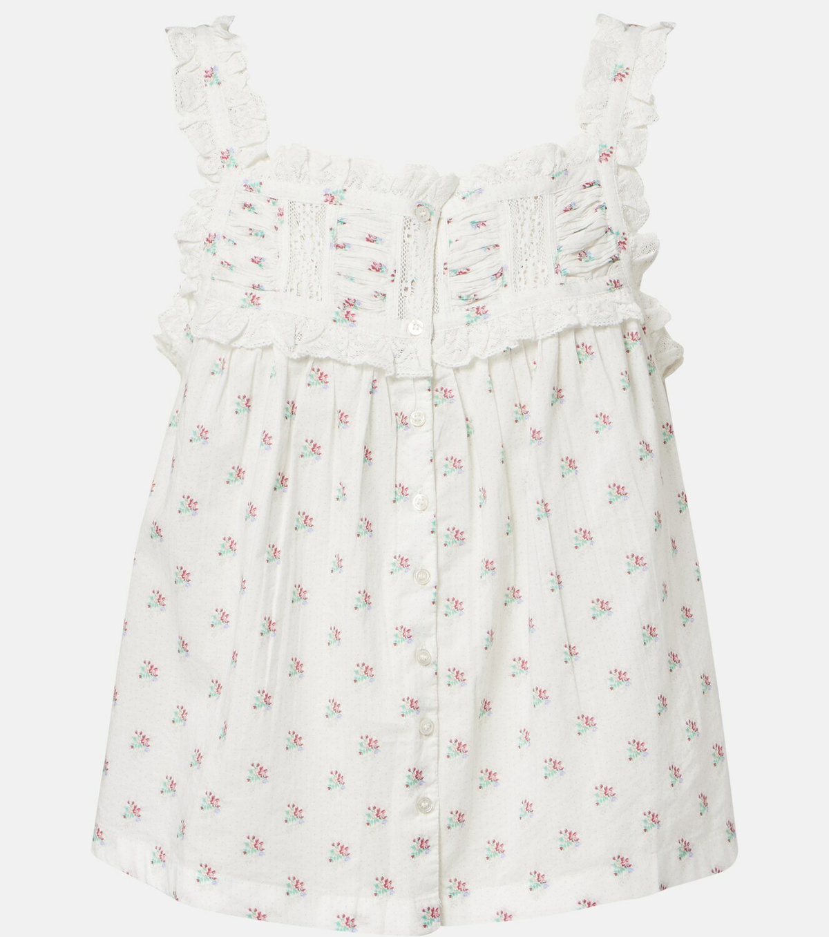 Dôen Fidella floral lace-trimmed cotton top