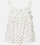 Dôen Fidella floral lace-trimmed cotton top