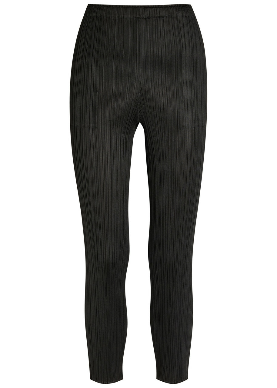 Pleats Please Issey Miyake Pleated Tapered-leg Woven Trousers Black