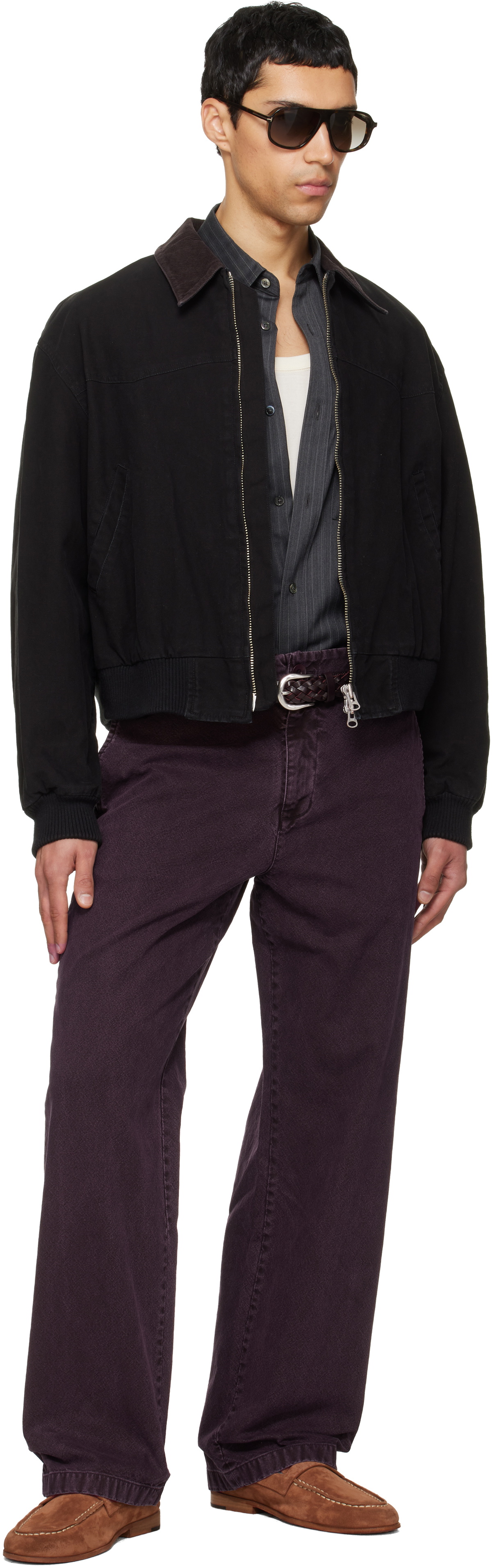 TONYWACK Black Garment Washed Western Bomber Jacket