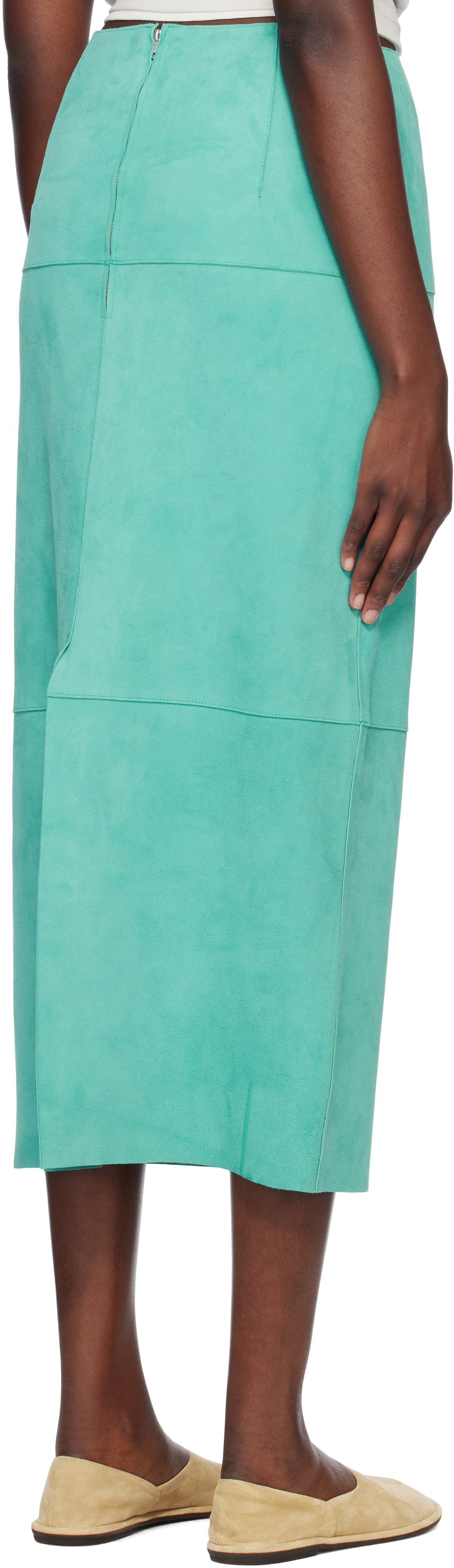 AURALEE Blue Lamb Suede Midi Skirt