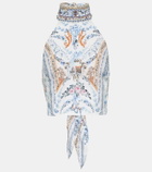 Camilla Embellished floral halterneck linen top