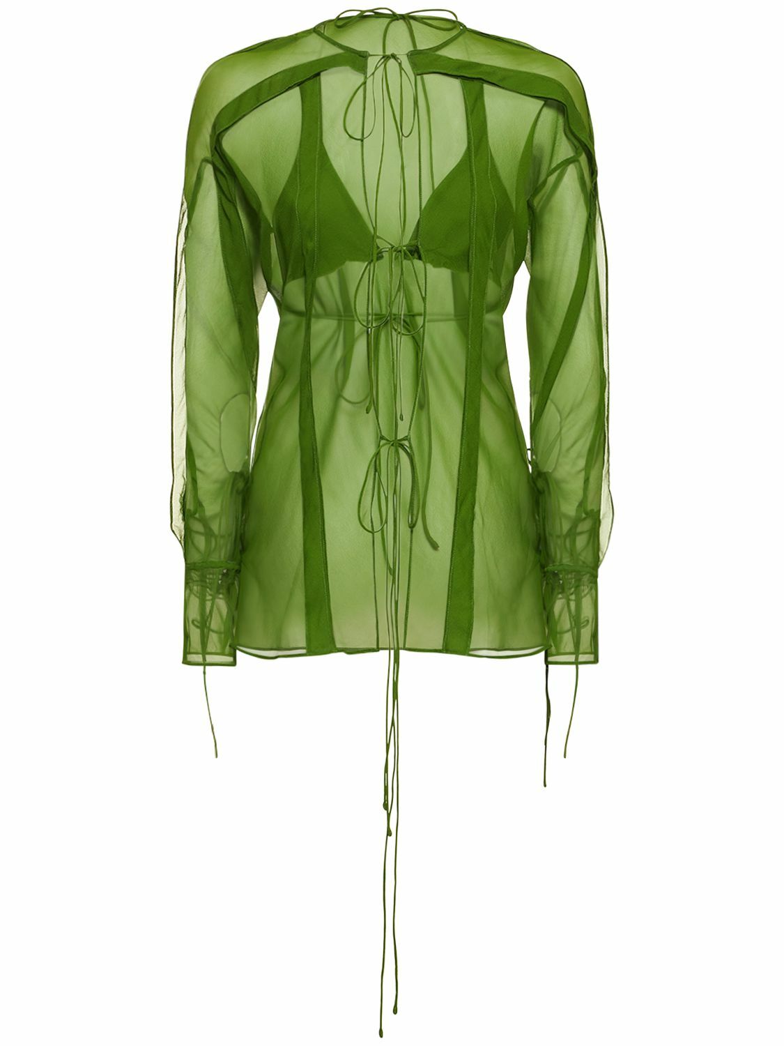 CHRISTOPHER ESBER - Silk Chiffon Open Blouse Shirt & Bra Set