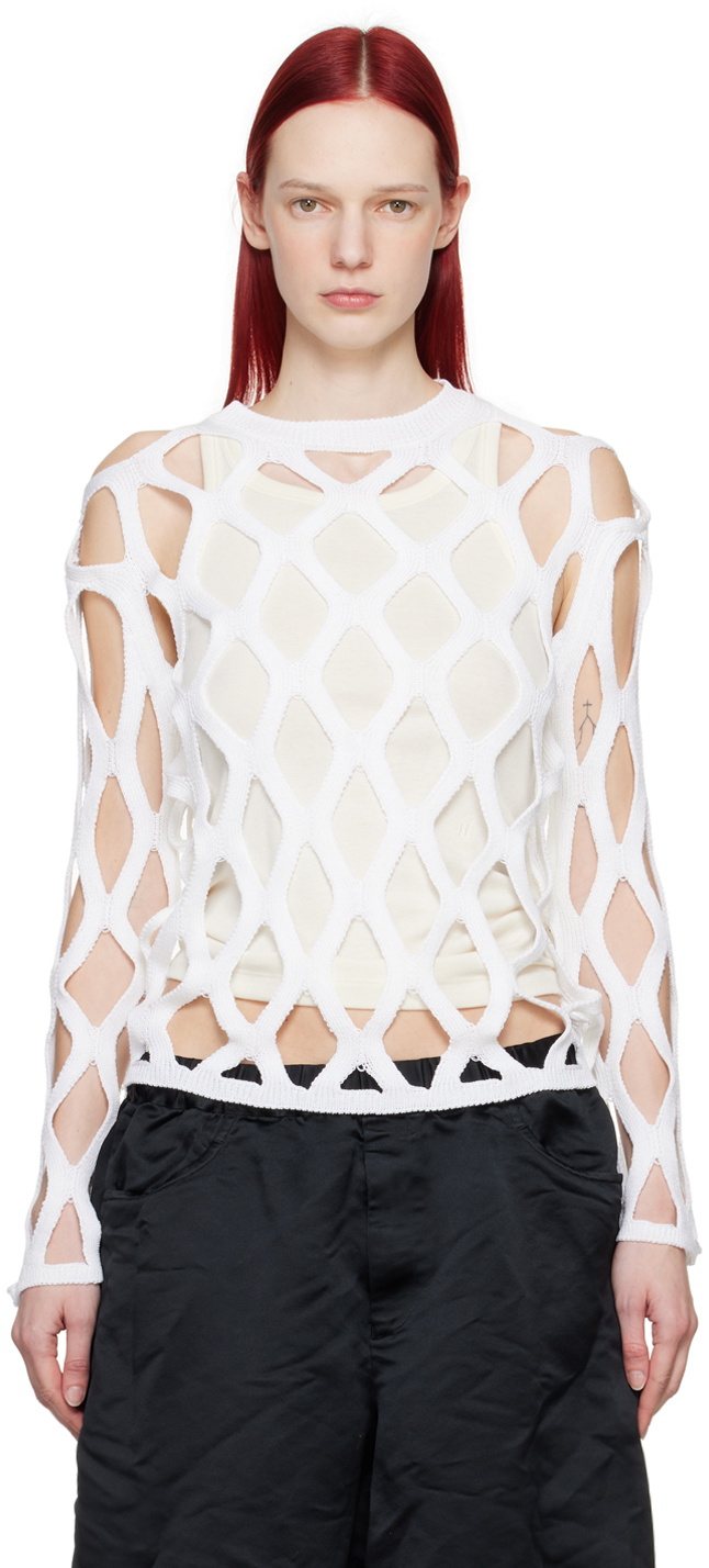 Black Comme des Garçons White Cutout Sweater