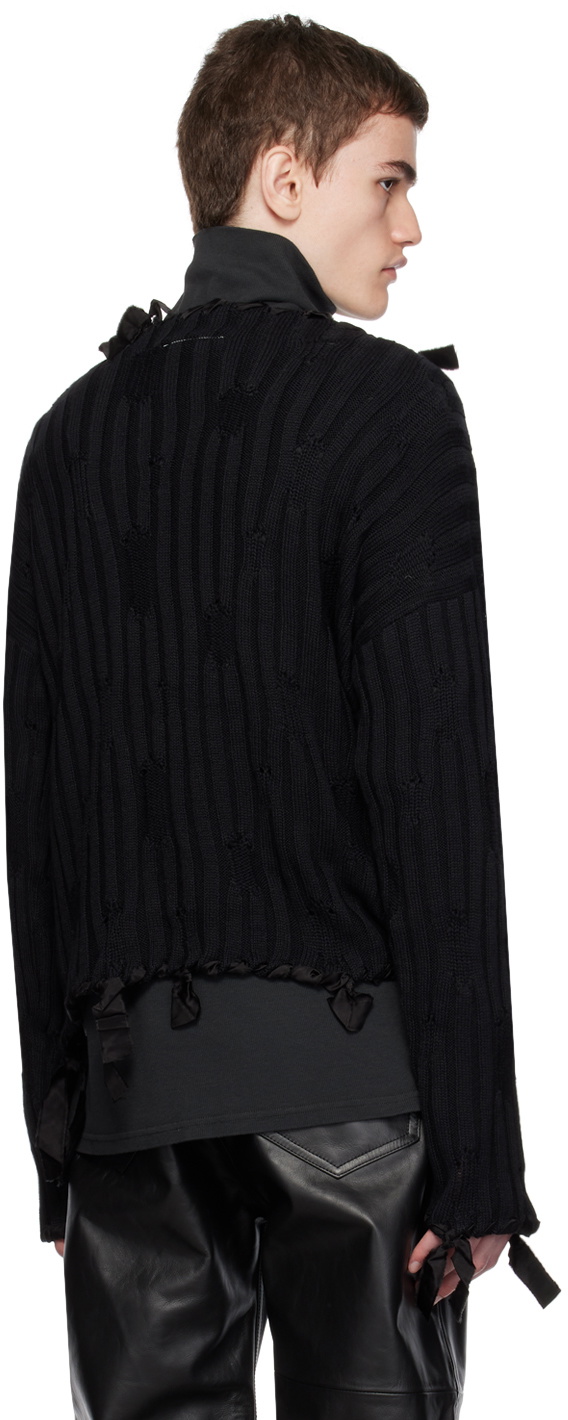 Black Distressed Sweatshirt by MM6 Maison Margiela on Sale