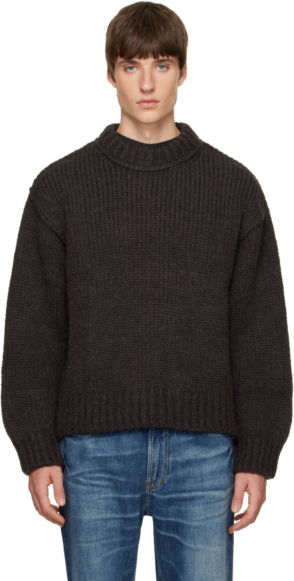 OUR LEGACY Brown Mock Roundneck Sweater