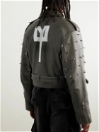 Liberal Youth Ministry - Cropped Embellished Printed Leather Jacket - Gray