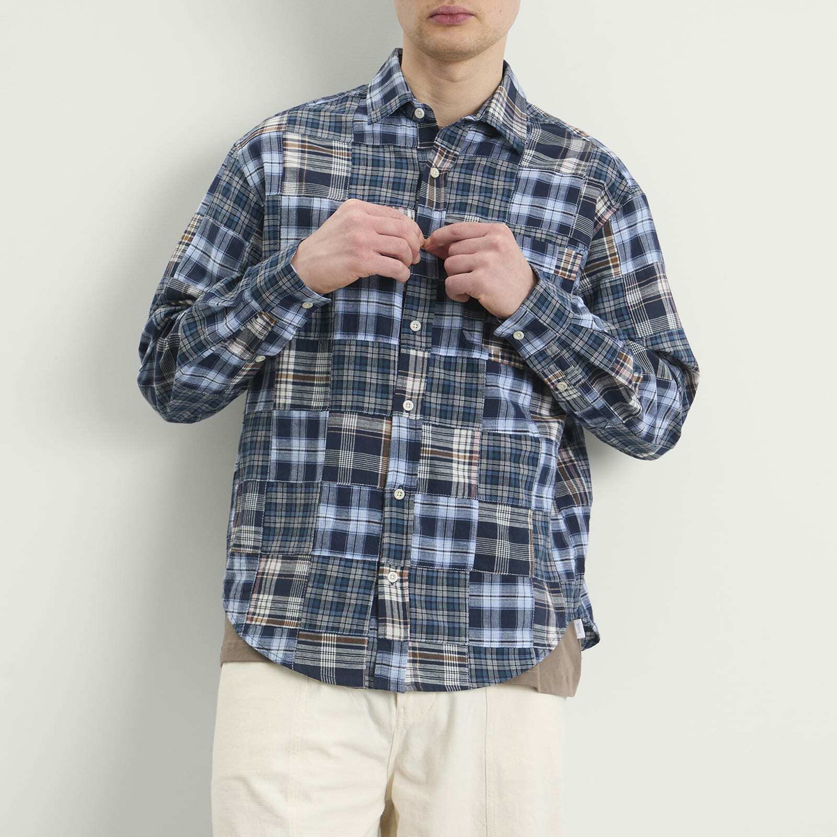 Café Mountain Men's Patchwork Check Heritage Shirt in Blues
