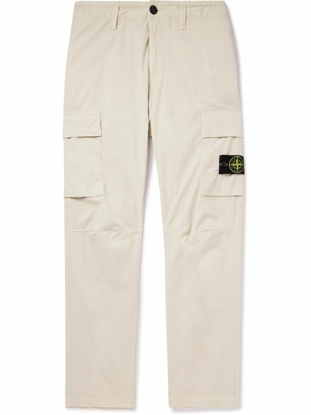 Photo: Stone Island - Straight-Leg Logo-Appliquéd Cotton-Blend Twill Cargo Trousers - Neutrals
