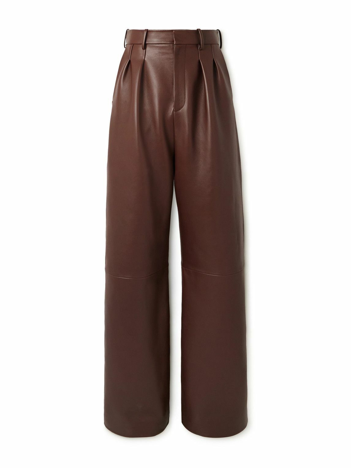 LOEWE - Straight-Leg Pleated Leather Tousers - Brown
