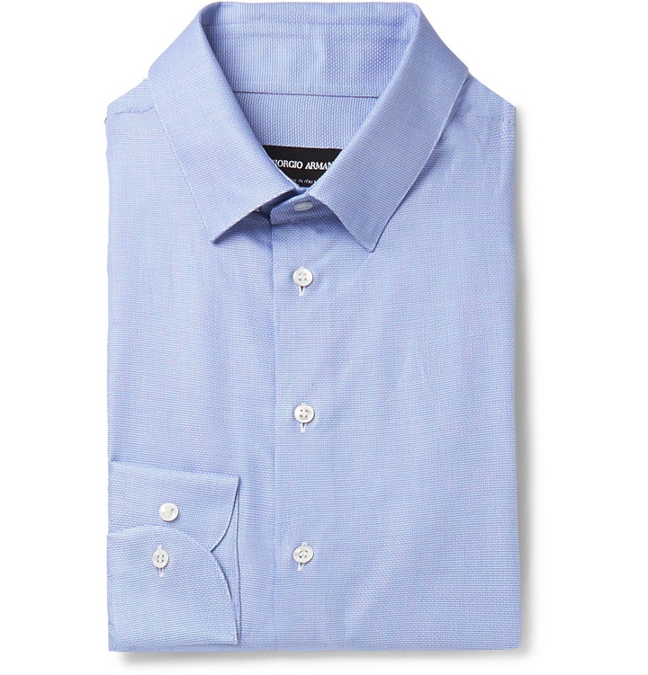 Photo: Giorgio Armani - Blue Checked Cotton Shirt - Blue