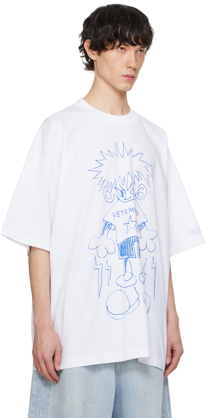 【VETEMENTS】ホワイト lized Wrinkled Your Basic Tシャツ VETEMENTS White Scribbled Teen T-Shirt Vetements