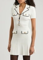 Self-portrait Contrast-trim Ribbed-knit Mini Dress White