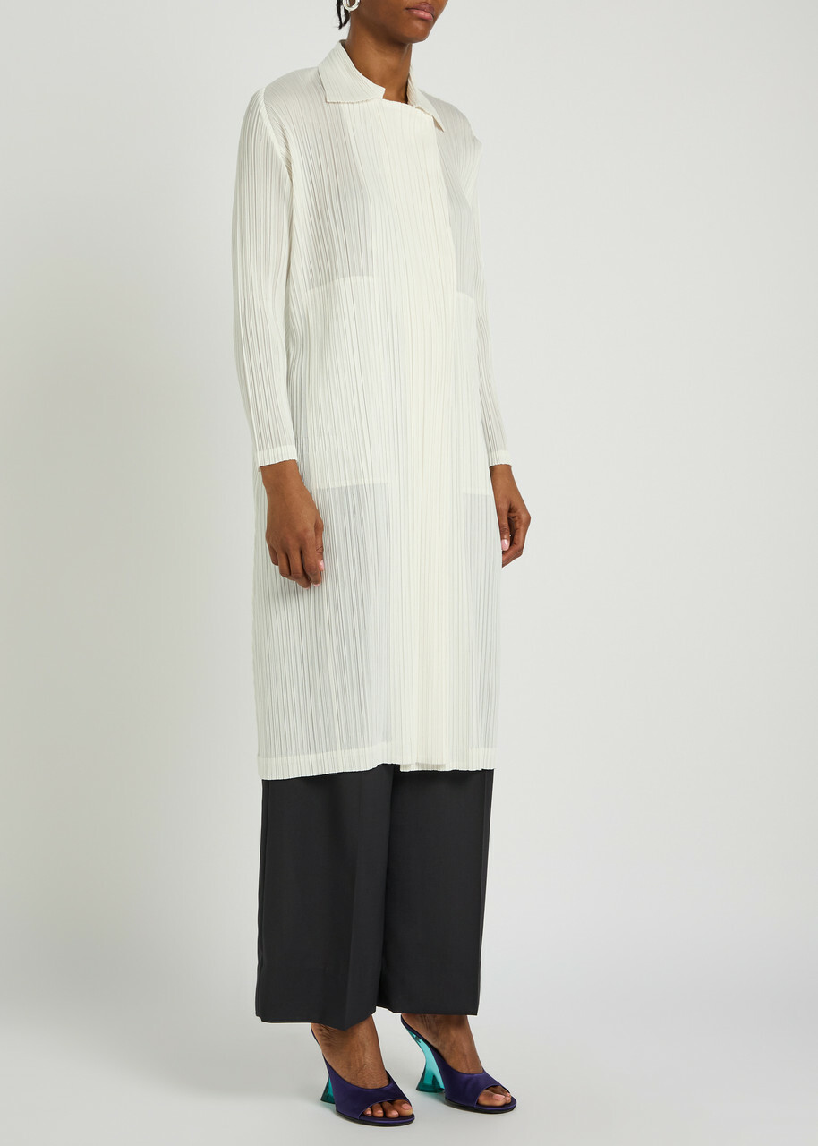 Pleats Please Issey Miyake Pleated Coat White
