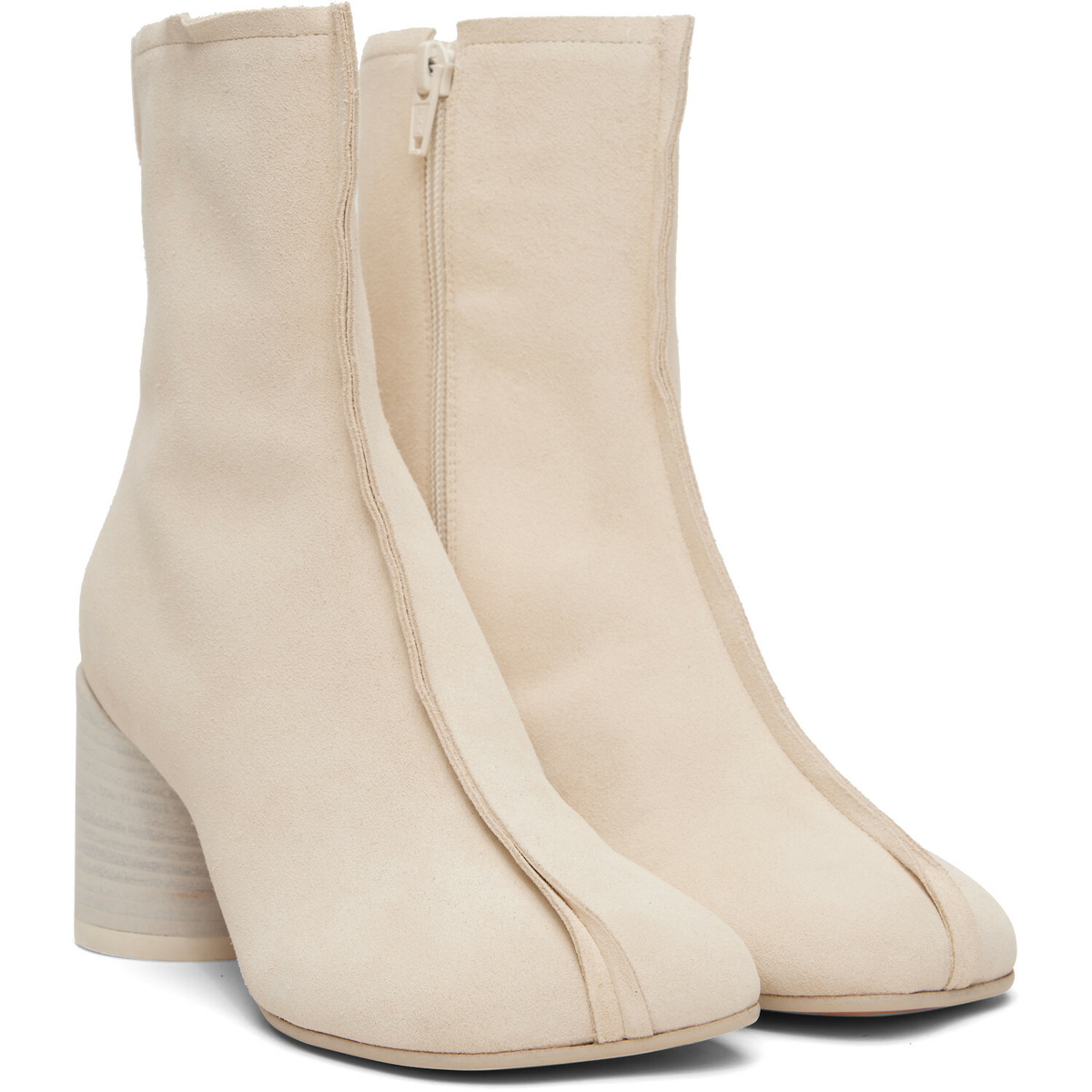 MM6 Maison Margiela Off-White Suede Anatomic Stitch Toe Ankle Boots