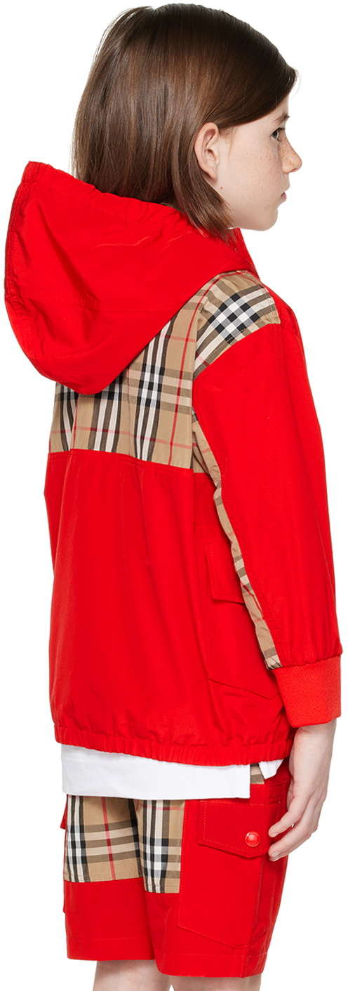 Burberry Kids Red Check Panel Jacket