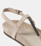 Brunello Cucinelli Embellished suede thong sandals