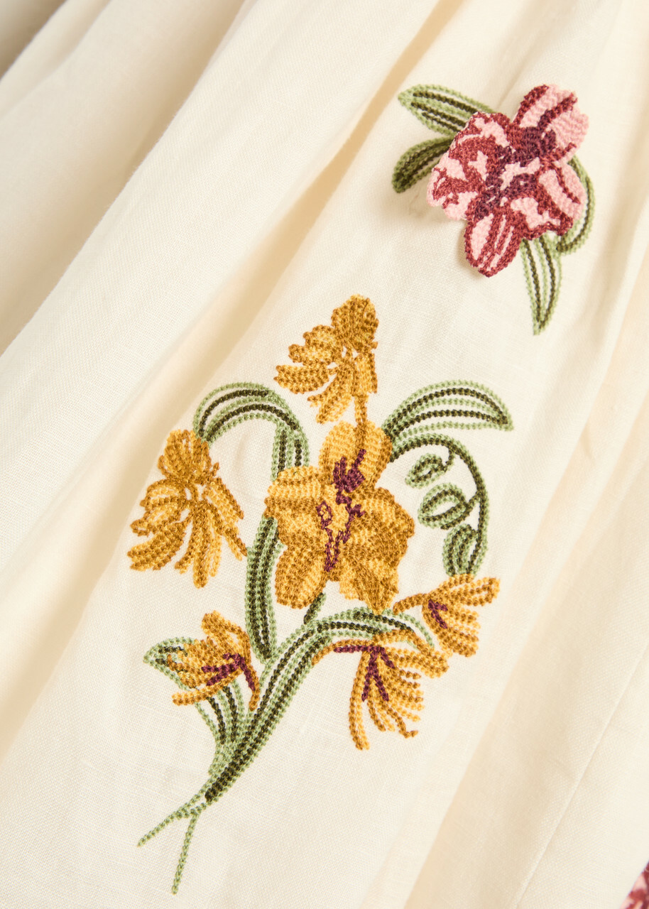 Agua BY Agua Bendita Balsa Floral-embroidered Linen Midi Dress Multicoloured